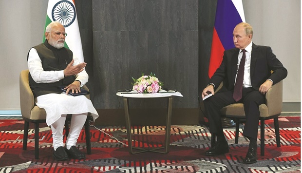 Russian President Vladimir Putin meets Indiau2019s Prime Minister Narendra Modi on the sidelines of the Shanghai Co-operation Organisation (SCO) leadersu2019 summit in Samarkand yesterday.