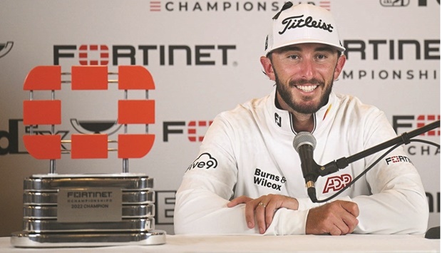 Max Homa of the US speaks at a press conference after winning the Fortinet Championship at Silverado Resort and Spa North course in Napa, California. (AFP)