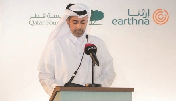 HE the Minister of Environment and Climate Change Sheikh Dr Faleh bin Nasser bin Ahmed bin Ali al-Thani speaking at the event.