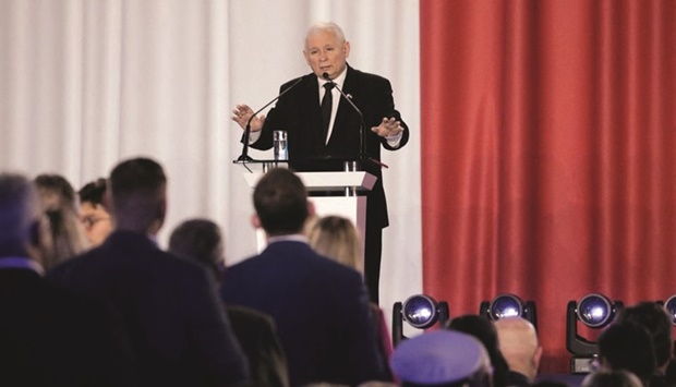 PiS Chairman Jaroslaw Kaczy?ski delivers a speech during the political convention of the ruling party in Marki near Warsaw in June. (Reuters)
