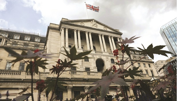 A general view shows Bank of England (BoE) in the City of London on Thursday. The bank has indicated the UK economy would likely shrink in the current third quarter, or three months to the end of September. That would place it in recession after it contracted by a slender 0.1% in the previous three months.