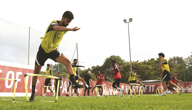 Qatar players train in Vienna yesterday, on the eve of their friendly against Canada.