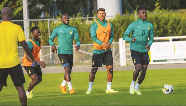 Ghana players train ahead of their friendly match against Brazil.
