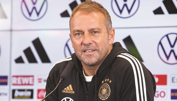 Germanyu2019s head coach Hans-Dieter Flick addresses a press  conference, on the eve of the UEFA Nations League Group 3 match against Hungary, in Frankfurt yesterday. (AFP)