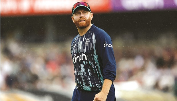 Englandu2019s Jonny Bairstow walks off as the match against South Africa is delayed due to rain at Headingley, Leeds, Britain, on July 24, 2022. (Reuters)