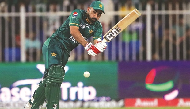 Pakistanu2019s Khushdil Shah plays a shot during the Asia Cup Twenty20 international against Hong Kong at the Sharjah Cricket Stadium yesterday. (AFP)