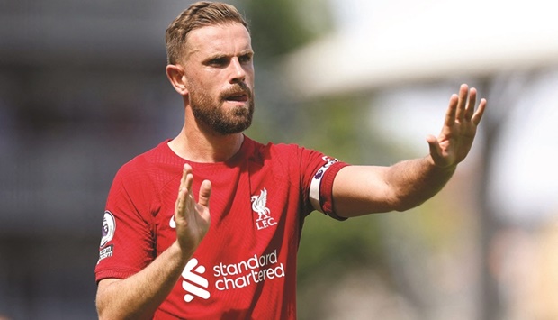 Liverpoolu2019s Jordan Henderson after the Premier League match against Fulham at the Craven Cottage in London on August 6, 2022. (Reuters)