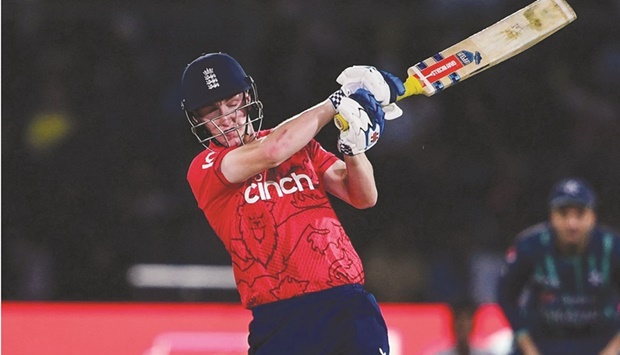 Englandu2019s Harry Brook in action during the third T20I against Pakistan in Karachi yesterday. (AFP)