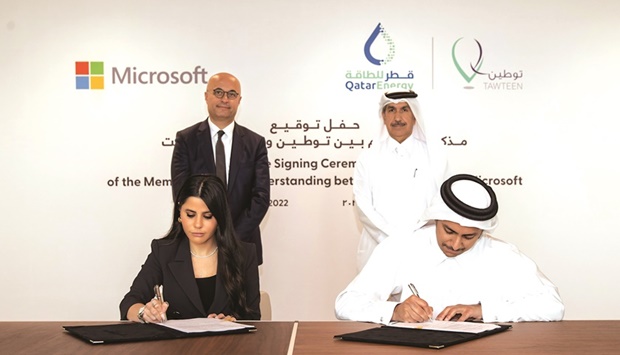 The MoU was signed at QatarEnergyu2019s headquarters by Abdulaziz al-Mannai, executive vice-president (Human Capital) of QatarEnergy and Lana Khalaf, country general manager (Microsoft Qatar) in the presence of Abdulaziz al-Muftah, executive vice-president (Industrial Cities) of QatarEnergy and Samer Abu Ltaif, corporate vice-president and president of Microsoft MEA.