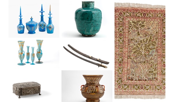 The auction comprises of 112 lots including a superb selection of bohemian and opaline glassware, Su00e8vres ceramics, Dresden porcelain figurines, holy Quran manuscripts, fine rugs and carpets, as well as an assortment of daggers and swords.