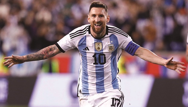 Argentinau2019s Lionel Messi celebrates after scoring against Jamaica. (AFP)