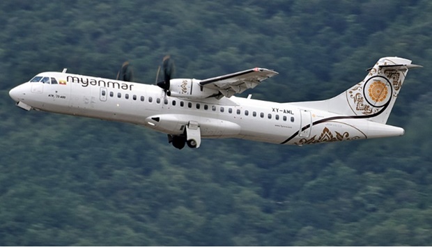 The ATR 72 aircraft of Myanmar National Airlines that was shot at on Friday morning