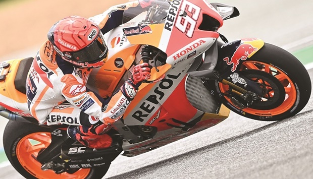 Repsol Honda Team rider Marc Marquez of Spain in action at Buriram International  Circuit yesterday. (AFP)