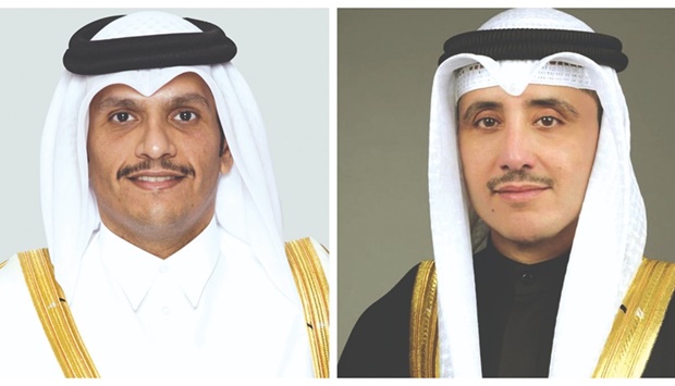 HE the Deputy Prime Minister and Minister of Foreign Affairs Sheikh Mohamed bin Abdulrahman al-Thani, left, and Minister of Foreign Affairs of Kuwait Dr Ahmed Nasser al-Mohammed al-Sabah