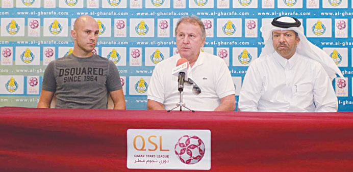 Al Gharafa star Mark Bresciano (L) and coach Zico at the teamu2019s pre-match press conference yesterday.
