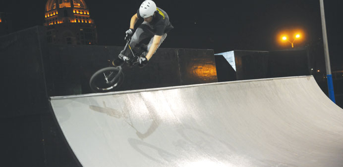 A cyclist performing a stunt at the new Katara Sports Village. PICTURE: Shemeer Rasheed