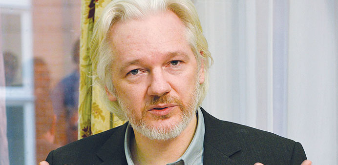   Assange at the Eucador embassy on Monday.