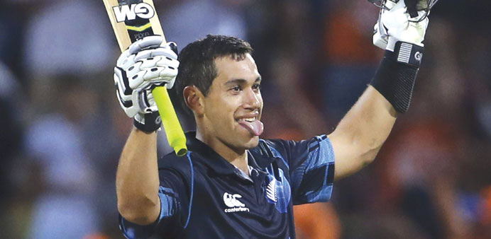 Ross Taylor of New Zealand celebrates after scoring his eighth ton during the fourth ODI against India in Hamilton. (AFP)