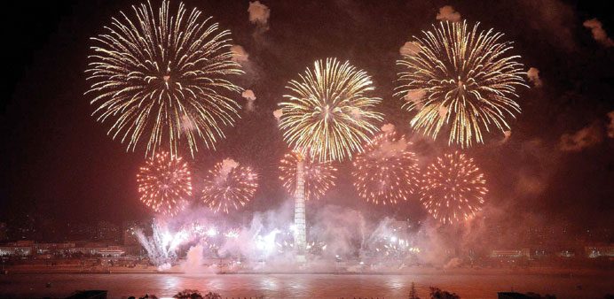 This photo taken yesterday and released by the Korean Central News Agency (KCNA) shows a display of fireworks to celebrate the birthday of late leader