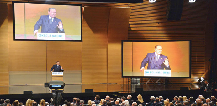 Berlusconi speaks during the opening of the People Freedom Party national convention in Rome yesterday.