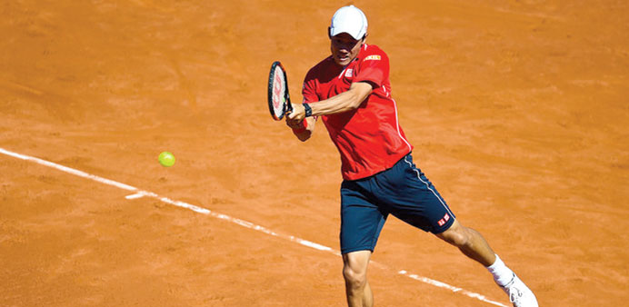 Kei Nishikori in action at the Barcelona Open