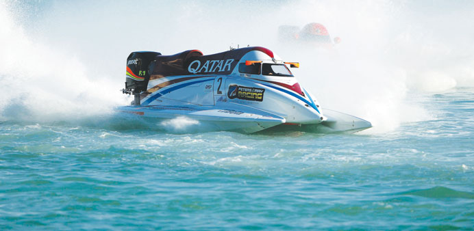 Qatar Team Shaun Torrente in action at the UIM F1 H2O powerboat Grand Prix of Qatar in Doha yesterday