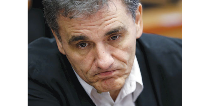 Greek Finance Minister Euclid Tsakalotos  at the  eurozone finance ministers meeting in Brussels yesterday.