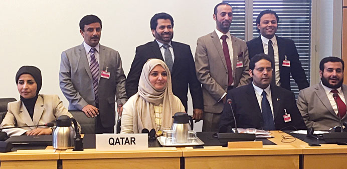 Faisal al-Kohji (seated bottom right) with the delegation during a session in Geneva.
