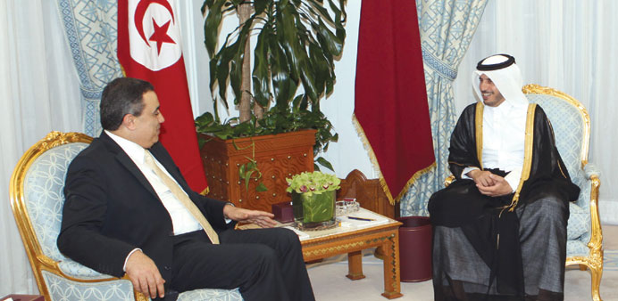 HE the Prime Minister and Interior Minister Sheikh Abdullah bin Nasser bin Khalifa al-Thani meeting with Tunisian Prime Minister Mahdi Jumaa.