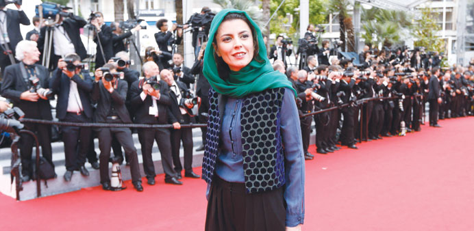 Hatami poses as she arrives for the screening of Jimmyu2019s Hall at the Cannes Film Festival on Thursday.
