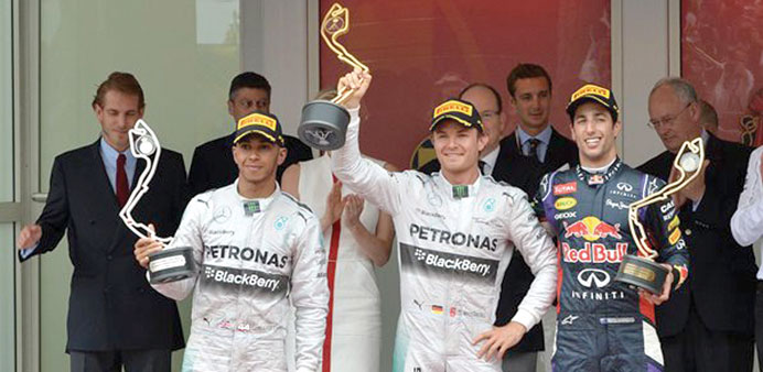 Lewis Hamilton (left) with Mercedes teammate Nico Rosberg.