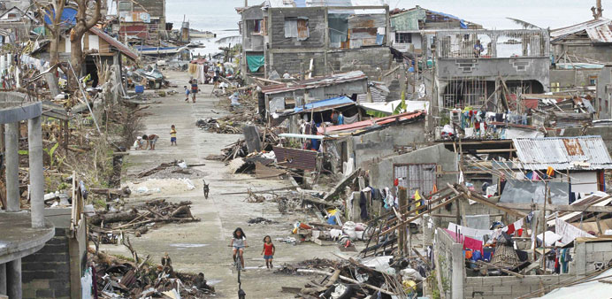 The typhoon-damaged coastal town of Marabut in Eastern Samar Province, Philippines.