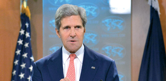 Kerry speaking on Syria at the State Department in Washington yesterday.
