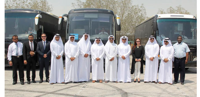 Ministry of Transport and Mowasalat officials at the launch of the new Blue Line services yesterday. Picture: Jayaram