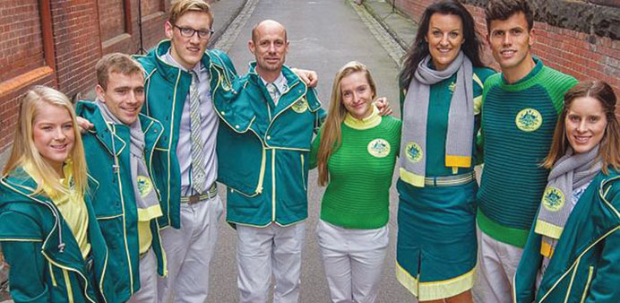 Australian athletes, from left, Brooke Stratton, Grant Nel, Mack Horton, Steve Moneghetti, Sarah Cardwell, Bianca Chatfield, Jeff Riseley and Belinda 