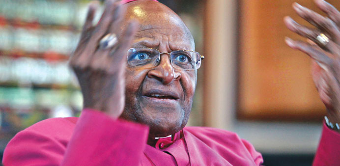 Nobel Peace Laureate Archbishop Desmond Tutu speaks during a press conference about the first 20 years of freedom in South Africa at St Georgeu2019s Cathe