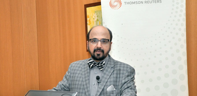 Seetharaman speaking at the Thomson Reuters conference in Doha yesterday.