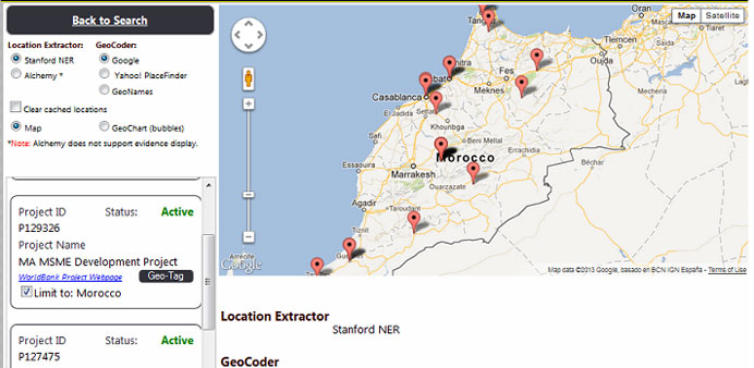 The QCRI-developed Geotagger of World Bank projects in Morocco.