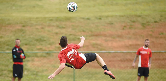 Belgiumu2019s midfielder Dries Mertens takes part in a training session in Mogi das Cruzes. (AFP)