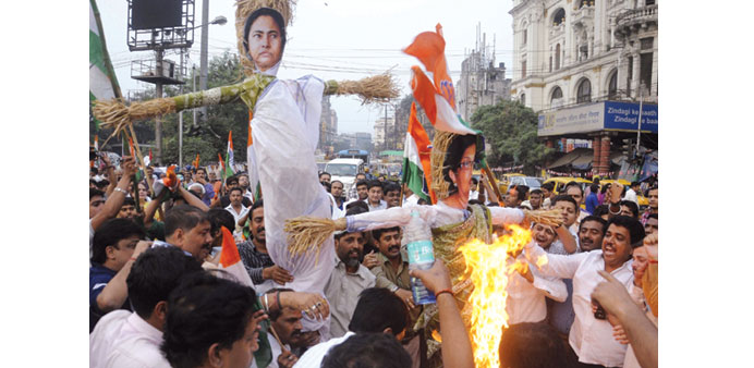 Congress activists stage a demonstration over the death of two babies allegedly due to medical negligence in the Kolkata Medical College and Hospital,