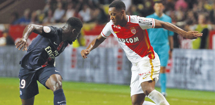 File picture of Monacou2019s French forward Anthony Martial (right) during a French L1 football match against PSG.