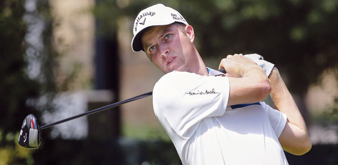 Chris Kirk of the US tees off from the fourth during the first round of the Tour Championship at the East Lake Golf Club in Atlanta, Georgia, on Thurs