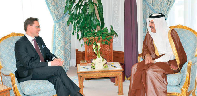 HE the Prime Minister and Foreign Minister Sheikh Hamad bin Jassim bin Jabor al-Thani holding talks with Finlandu2019s Prime Minister, Jyrki Katainen. in 