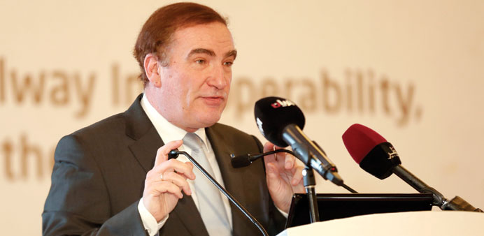 Jean Pierre Loubinox speaking at the conference yesterday. 