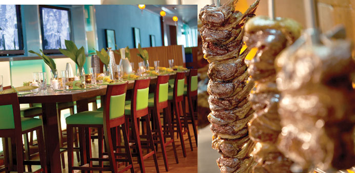 A view of the decor in the restaurant. Right: Meat being grilled at Ipanema.