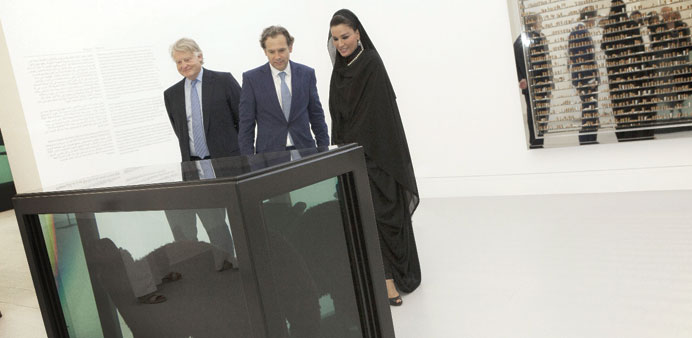 HH Sheikha Moza bint Nasser viewing an exhibit at the opening of the u2018Relicsu2019 exhibition at the Museum of Islamic Art. u2018Relicsu2019 is being held under th