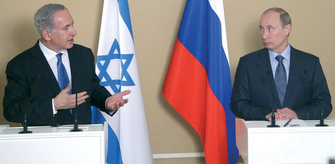 Putin and Netanyahu attend a news conference in Sochi yesterday.
