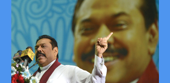 Mahinda Rajapakse addresses a rally.