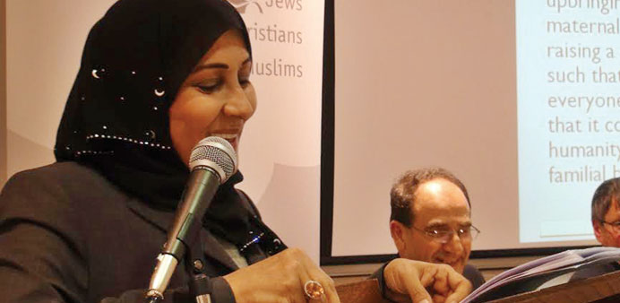 Ayesha Al-Mannai addresses a meeting at St Edmundu2019s College, Cambridge University.
