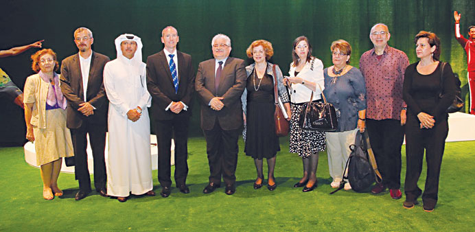 QMA, QOSM, and ExxonMobil Qatar officials at an event yesterday to announce u2018Olympics u2013 Past and Presentu2019 exhibition.